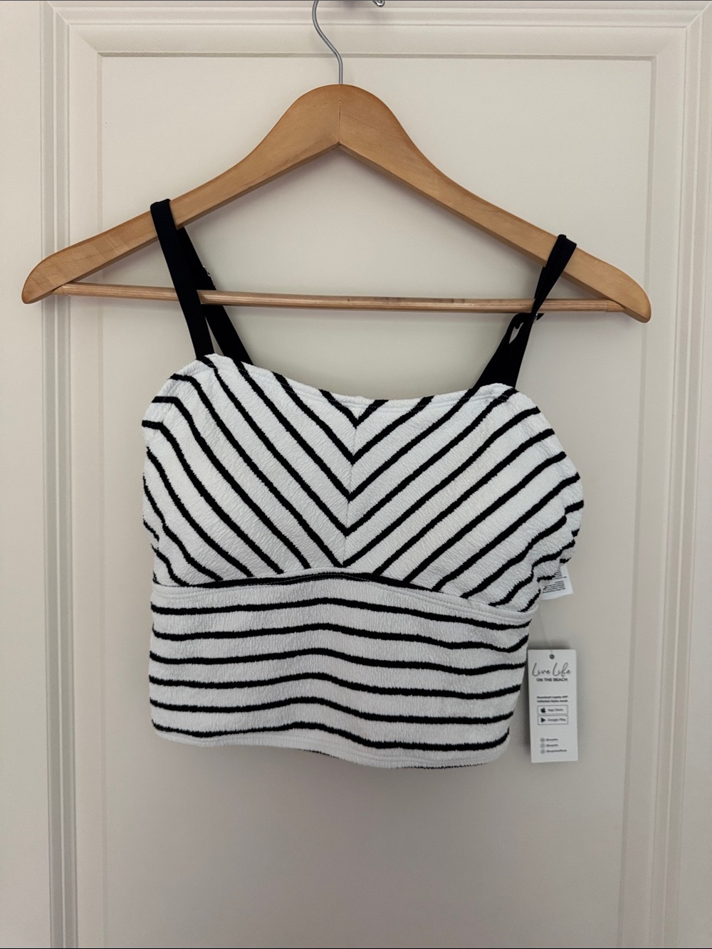 Black & White Striped Cropped Tankini